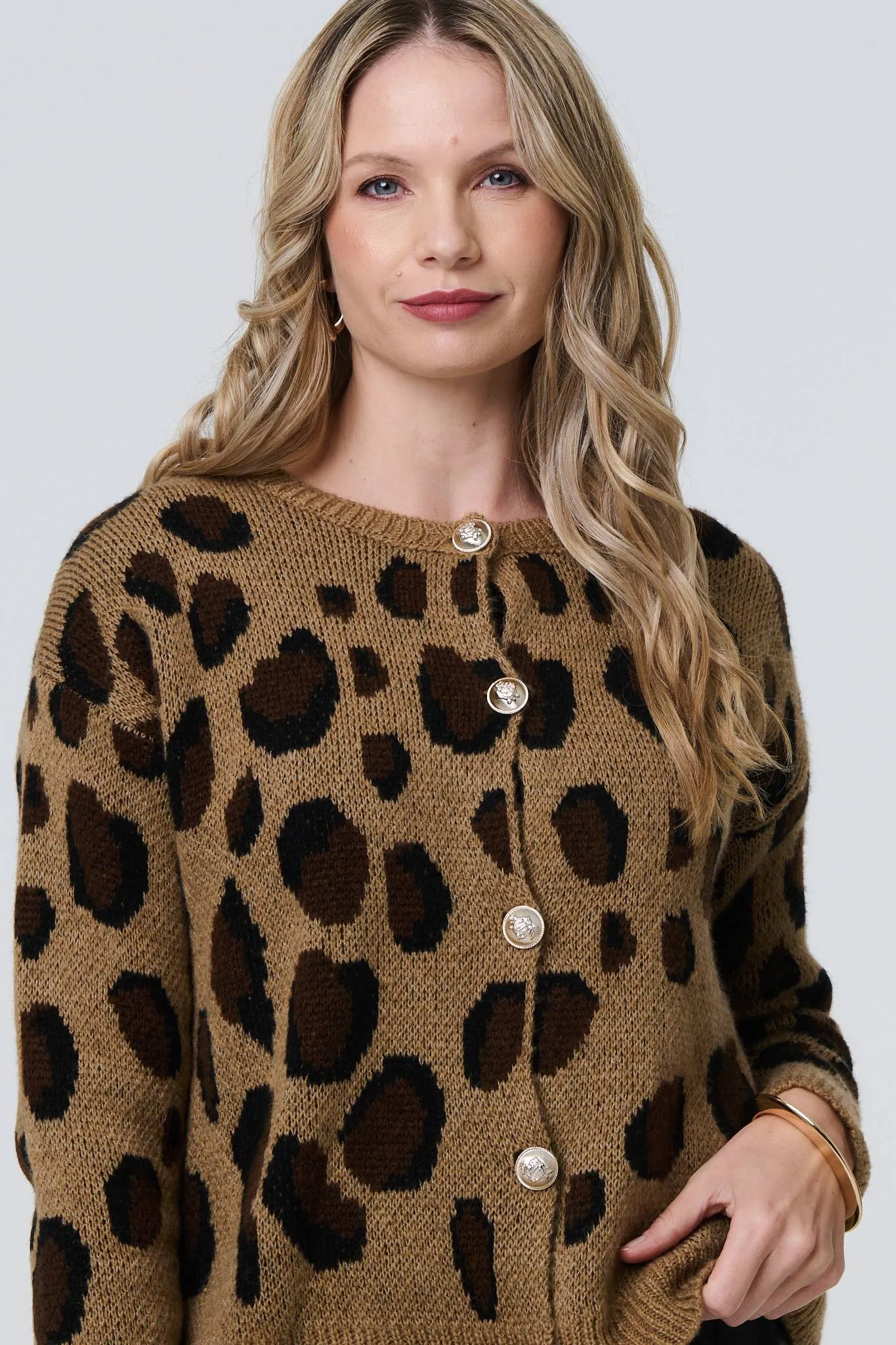 Animal Print Button-Up Boxy Cardigan