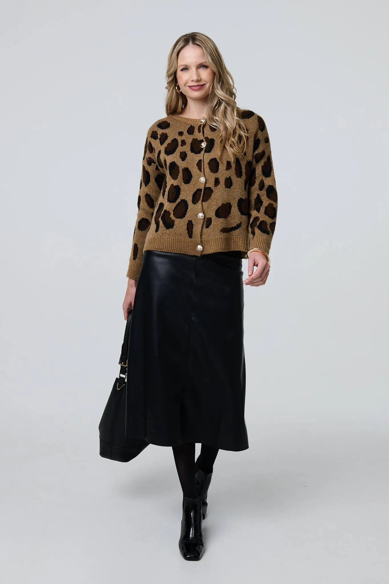 Animal Print Button-Up Boxy Cardigan