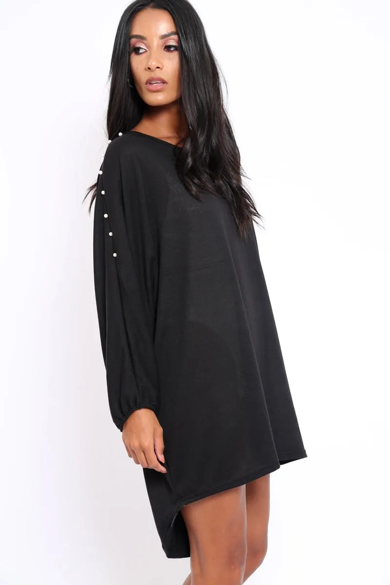 Black Pearl Detail Jumper Dress - Ammi