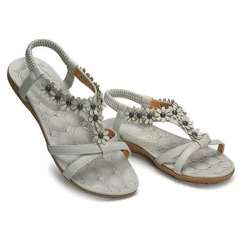 Bohemia Floral Peep Toe Slip On Soft Flat Sandals