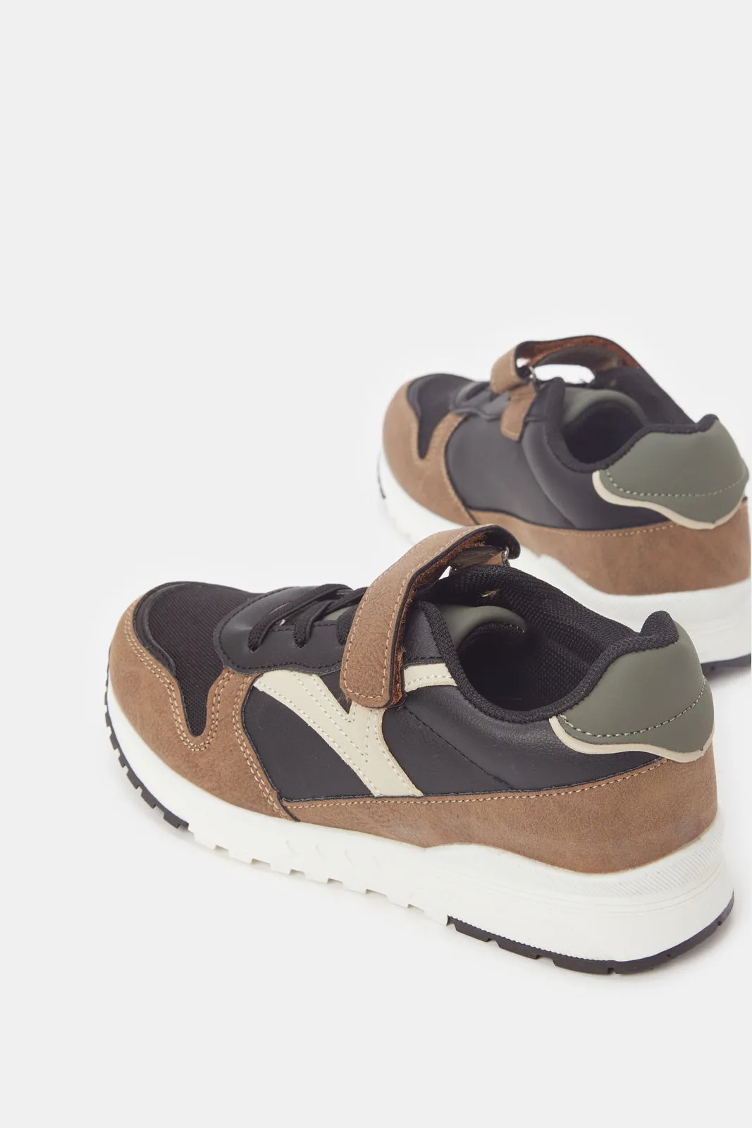 Boys Brown Color Block Sneakers