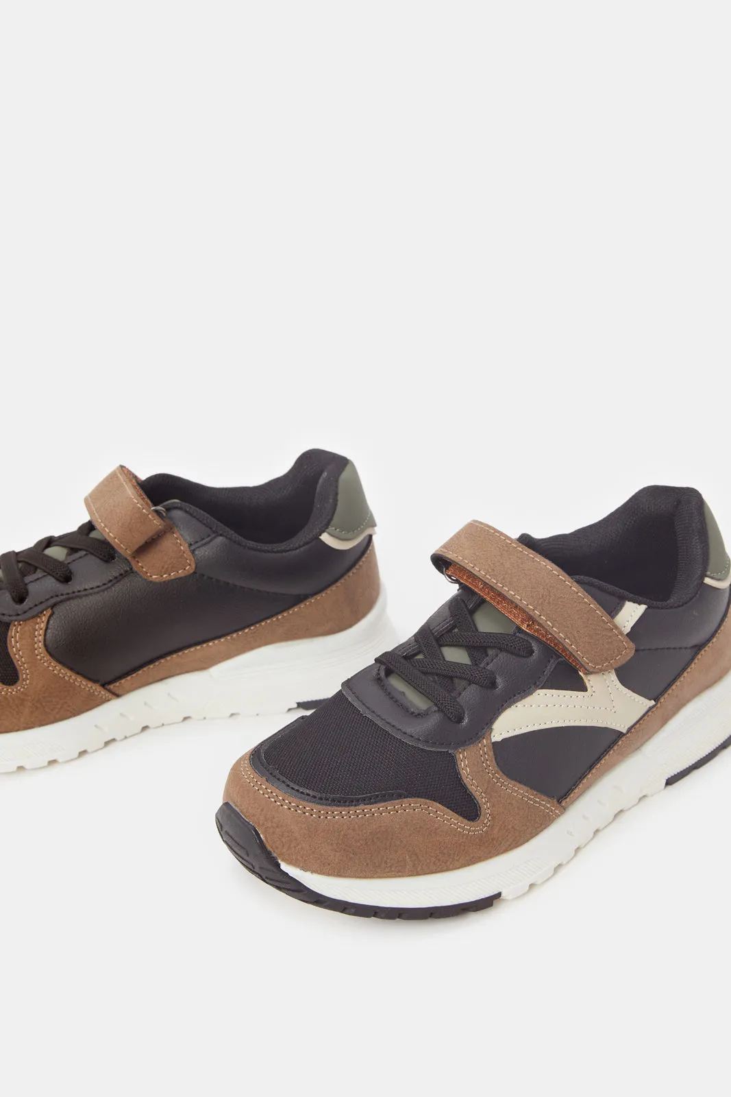 Boys Brown Color Block Sneakers