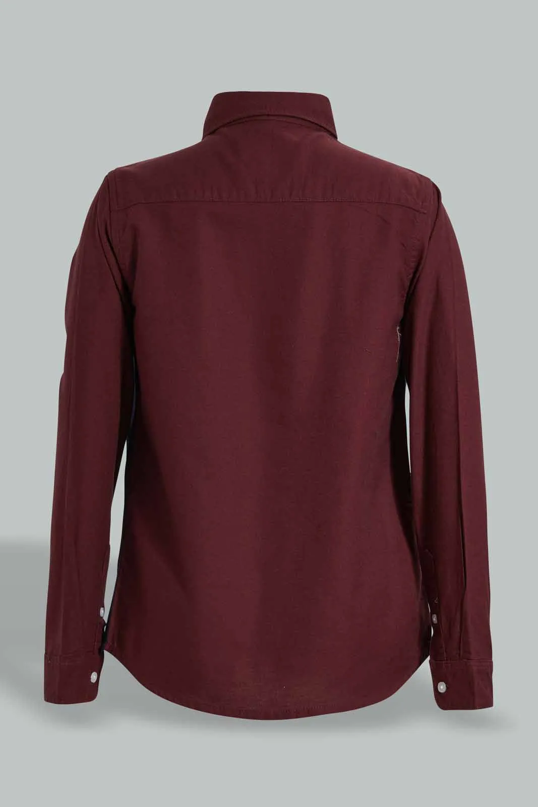 Burgundy Color Block Casual Shirt For Senior Boys