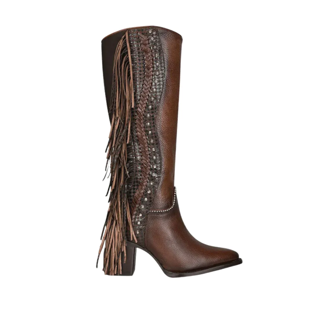 Cuadra CU695 LD Brown Studs & Fringe Pointed Toe