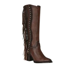 Cuadra CU695 LD Brown Studs & Fringe Pointed Toe