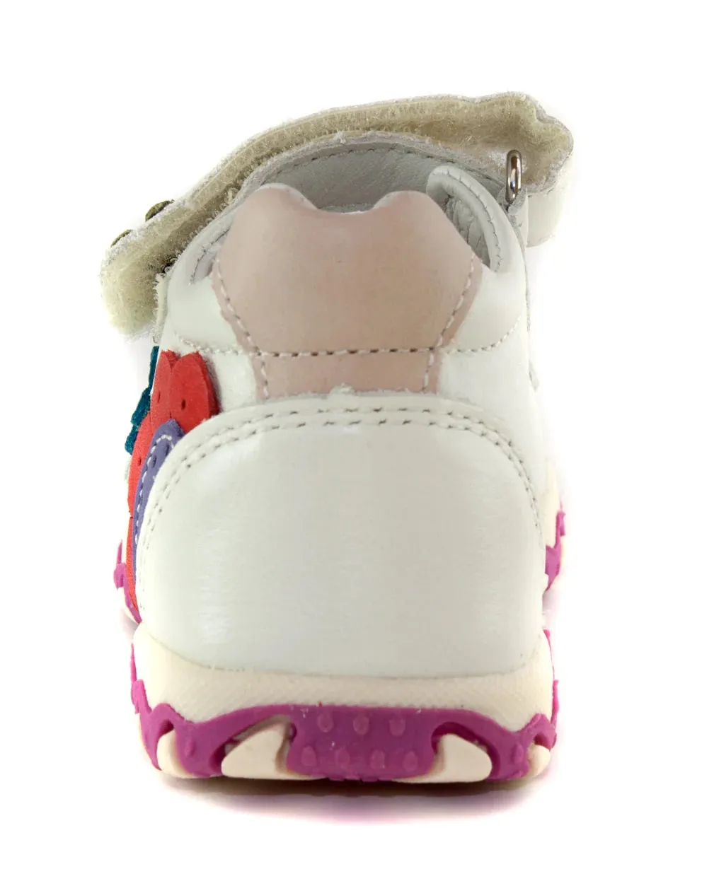 D.D. Step Girls Sandals White With Colourful Flowers - Supportive Leather Shoes From Europe Kids Orthopedic