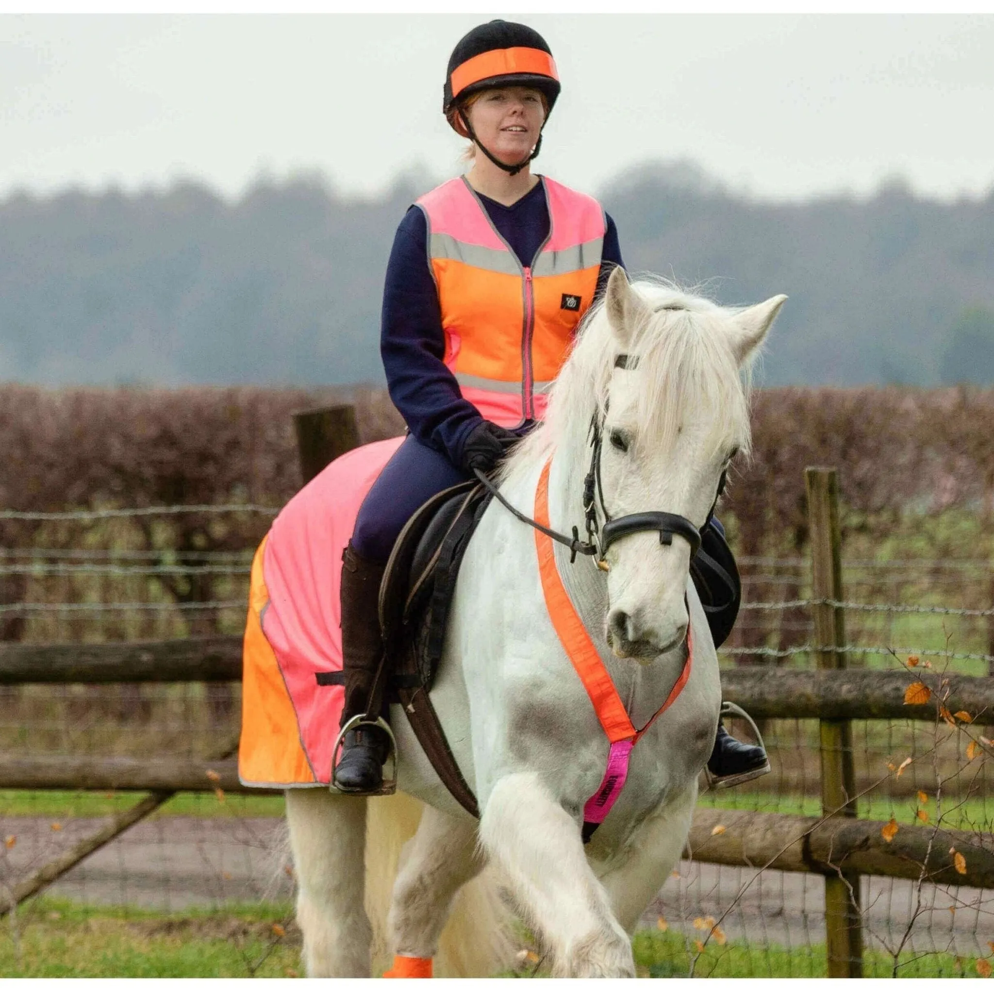 Equisafety Multi Coloured Waterproof Hi Viz Horse Sheet - Pink/Orange