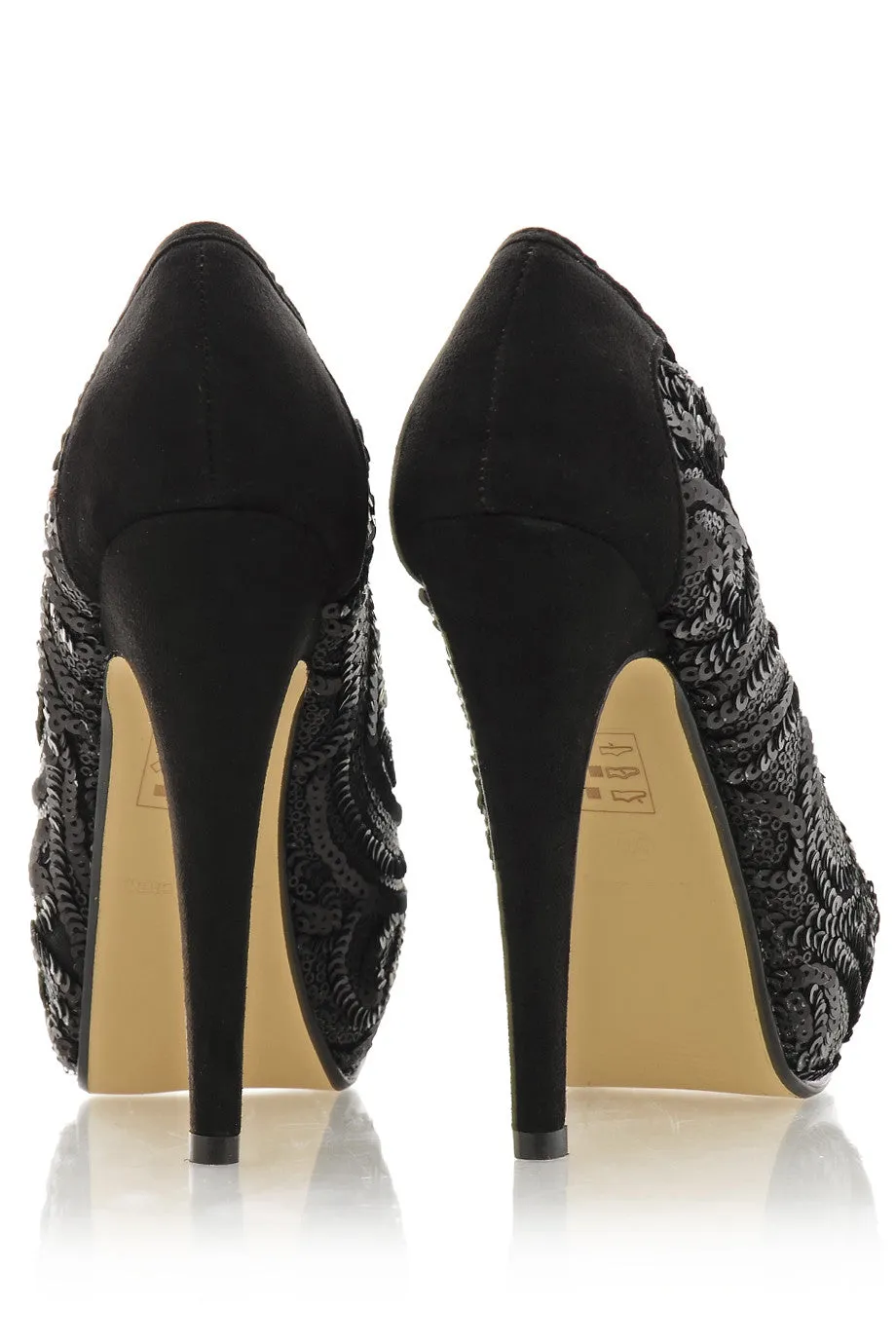 EVETTE Black Sequined Peep Toe