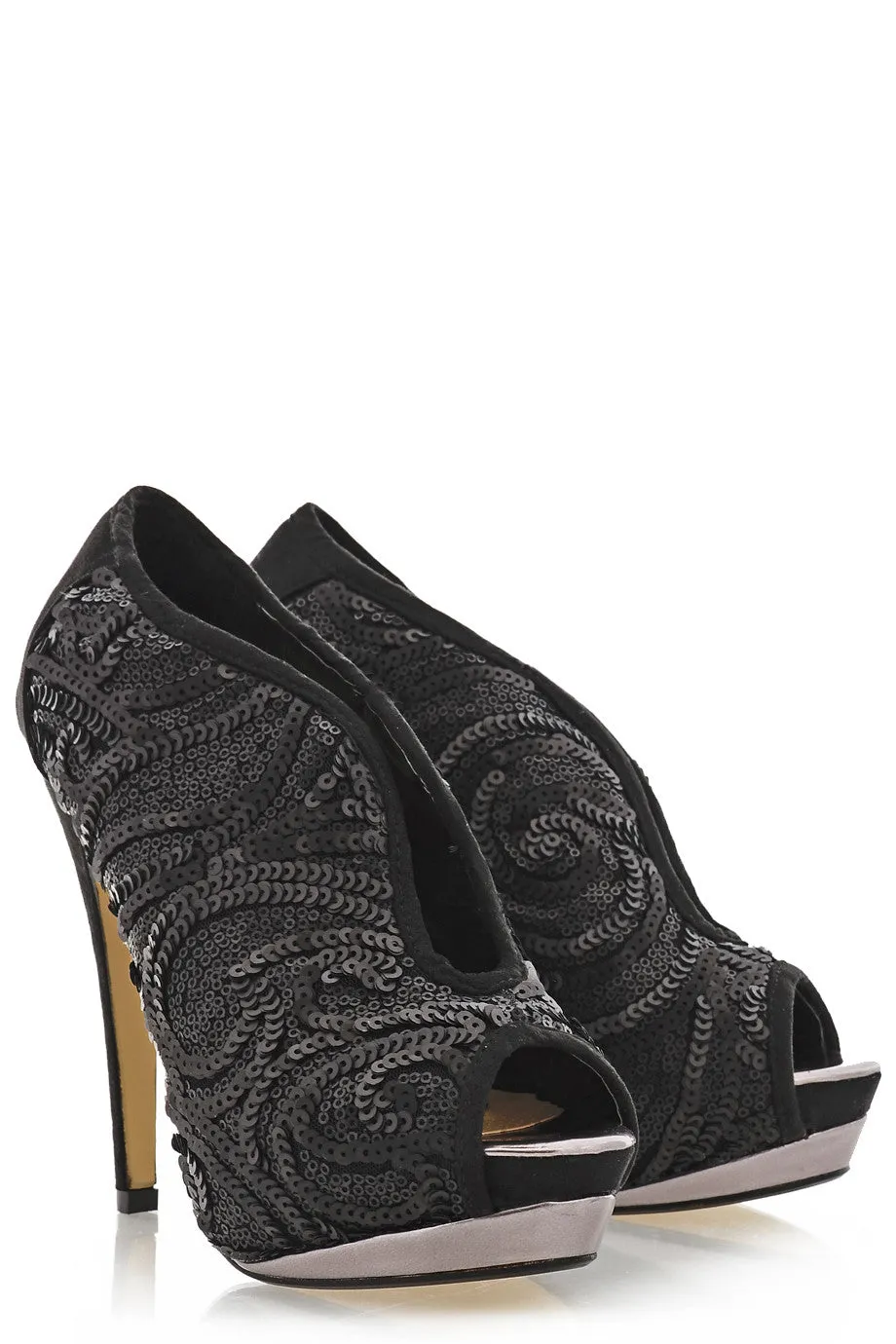 EVETTE Black Sequined Peep Toe