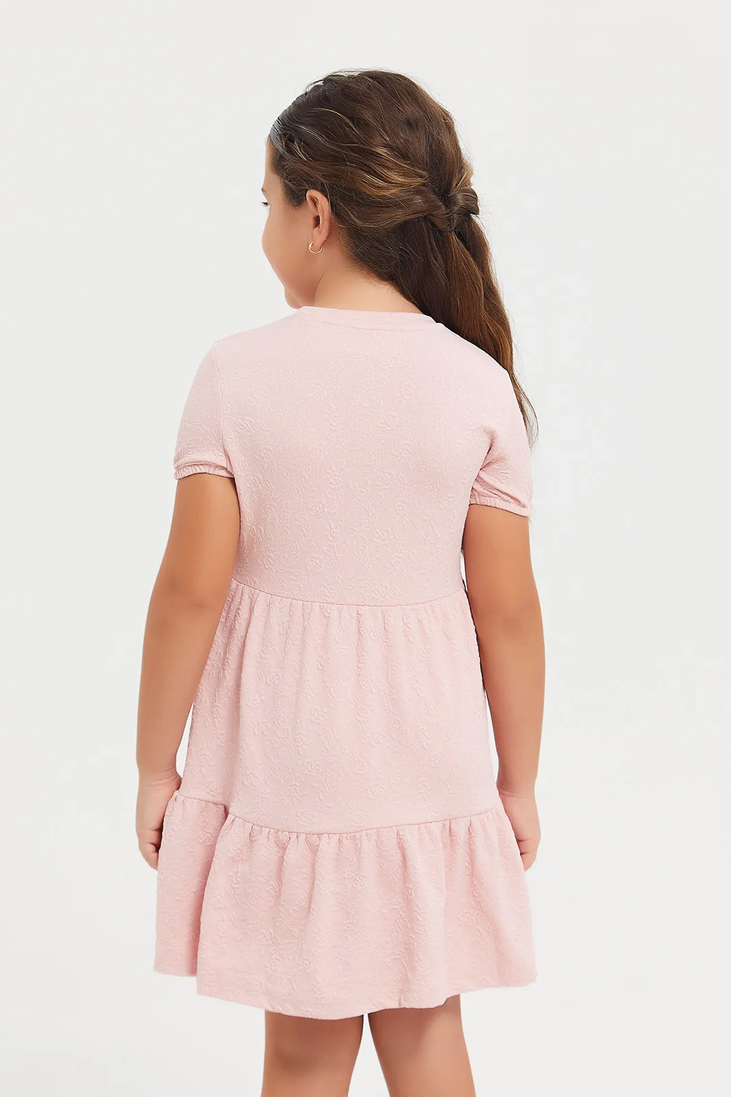 Girls Pink Tiered Short Dress