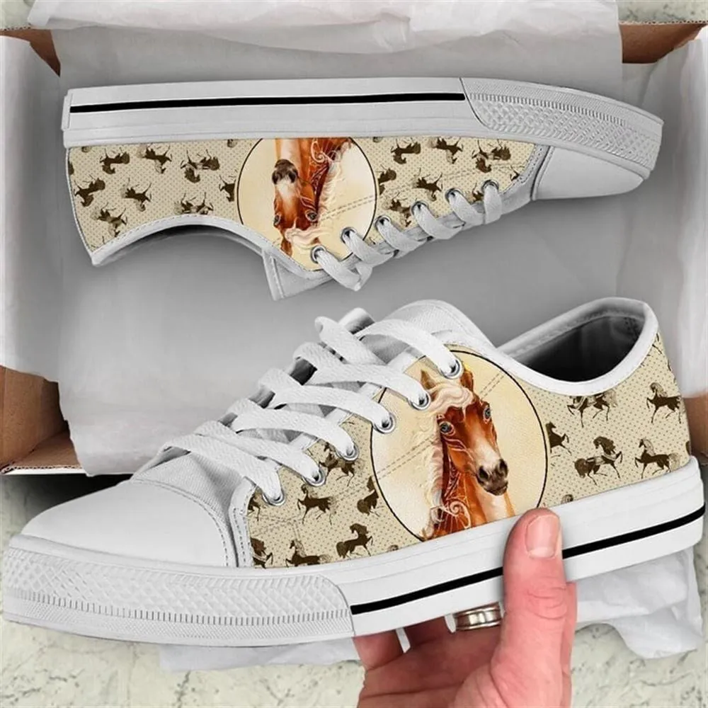 Horse Pattern Brown Canvas Low Top Shoes, Animal Print Canvas Shoes, Print On Canvas Shoes