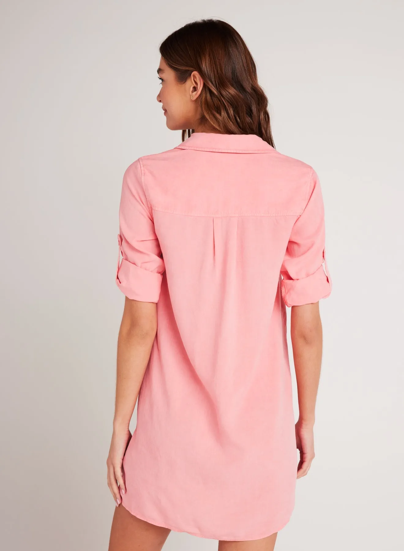 Long Sleeve A-Line Shirt Dress - Blossom Pink