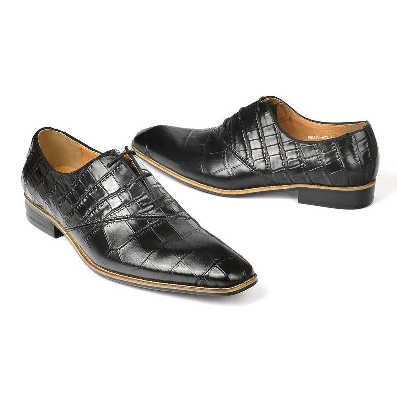 LuxeCroco Exquisite Crocodile Texture Oxford Dress Shoes