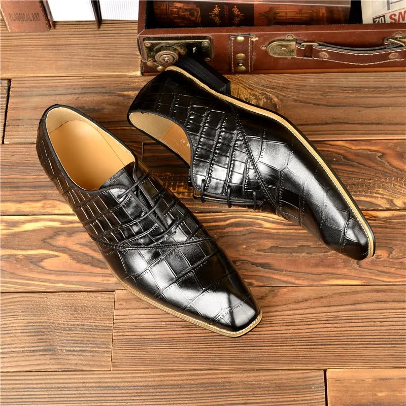 LuxeCroco Exquisite Crocodile Texture Oxford Dress Shoes