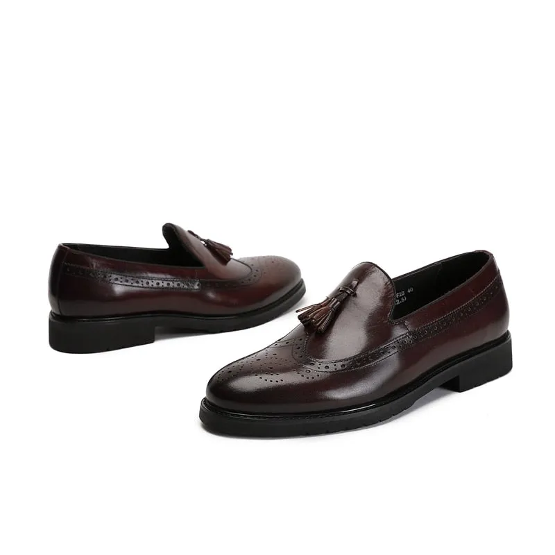 LuxeLeather Exotic Slip-On Brogue Shoes