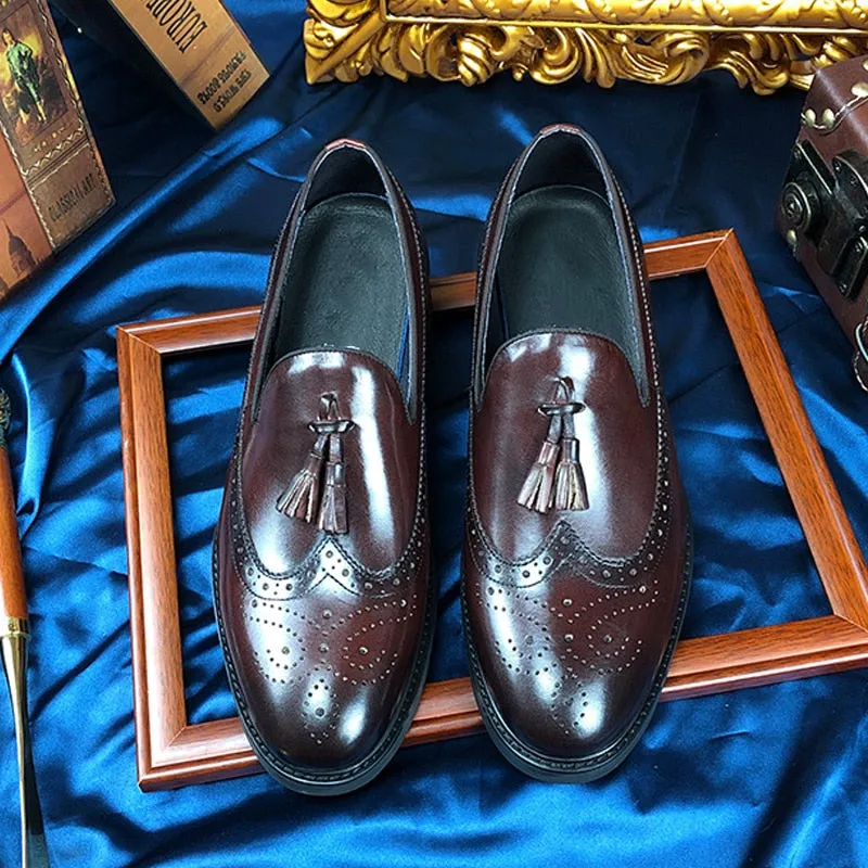 LuxeLeather Exotic Slip-On Brogue Shoes