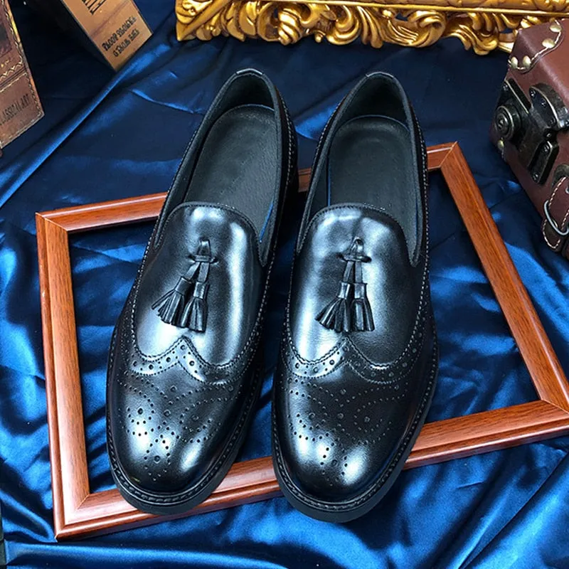 LuxeLeather Exotic Slip-On Brogue Shoes