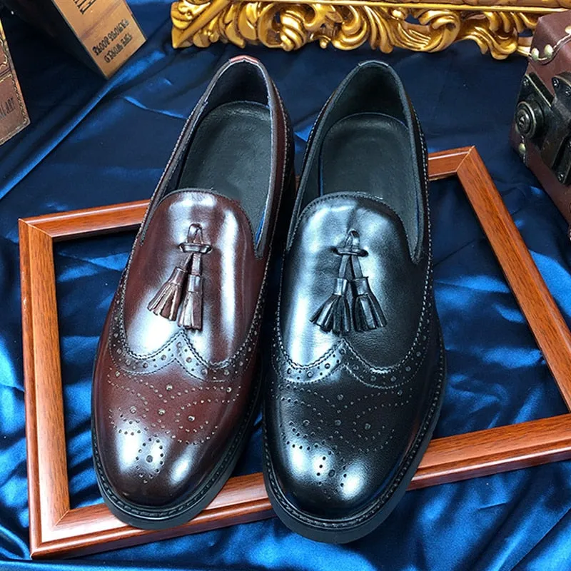 LuxeLeather Exotic Slip-On Brogue Shoes