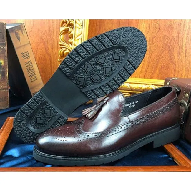 LuxeLeather Exotic Slip-On Brogue Shoes