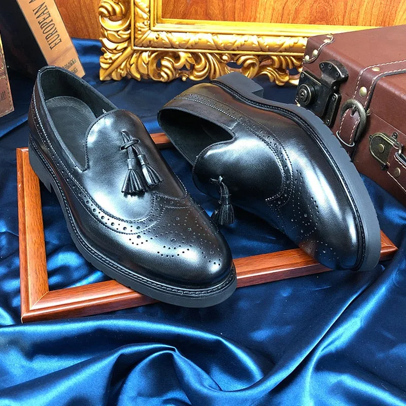 LuxeLeather Exotic Slip-On Brogue Shoes