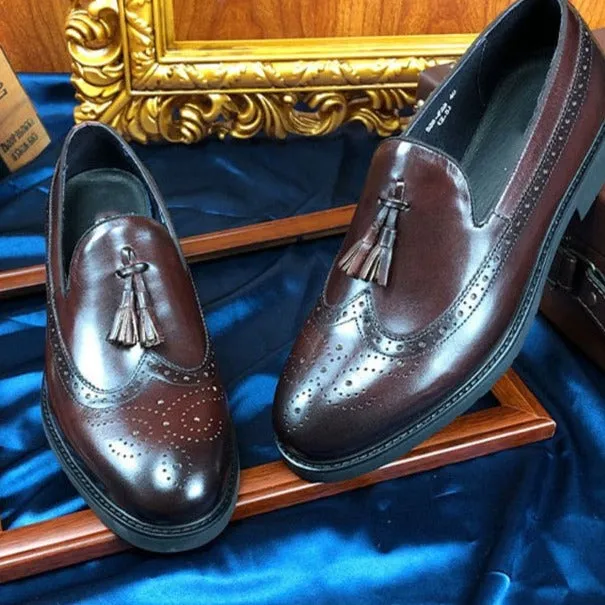 LuxeLeather Exotic Slip-On Brogue Shoes