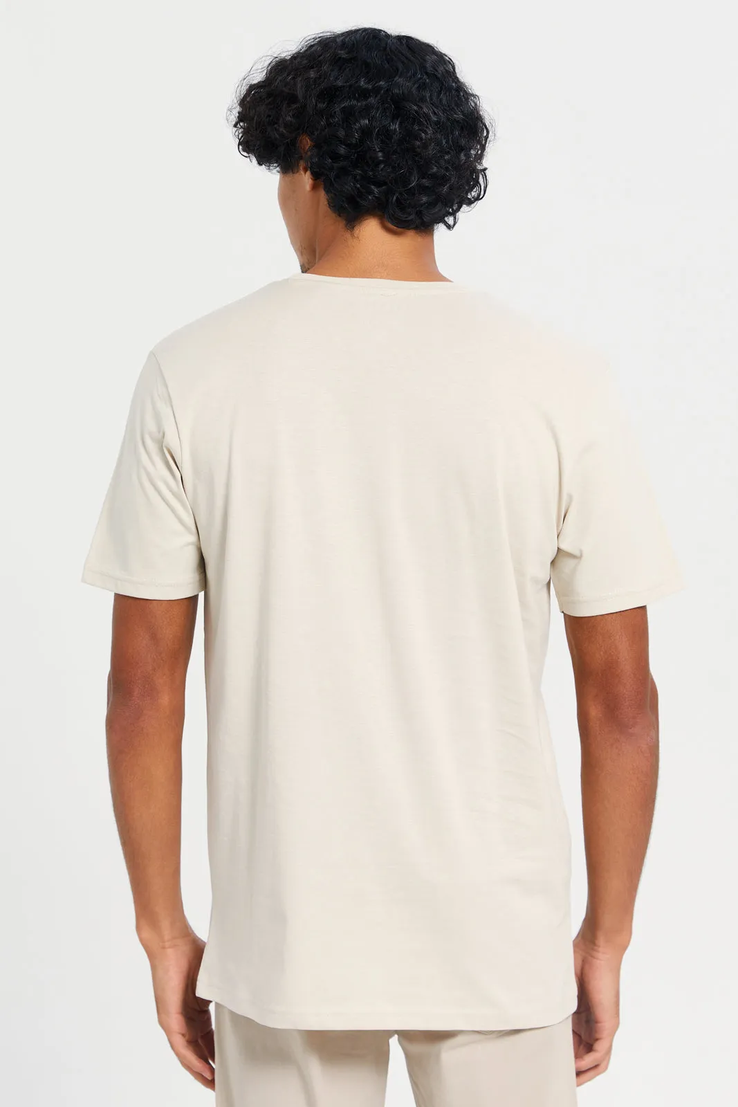 Men Beige Basic T-Shirt