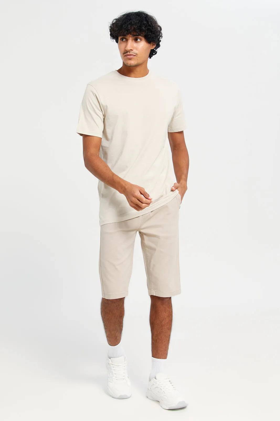 Men Beige Basic T-Shirt