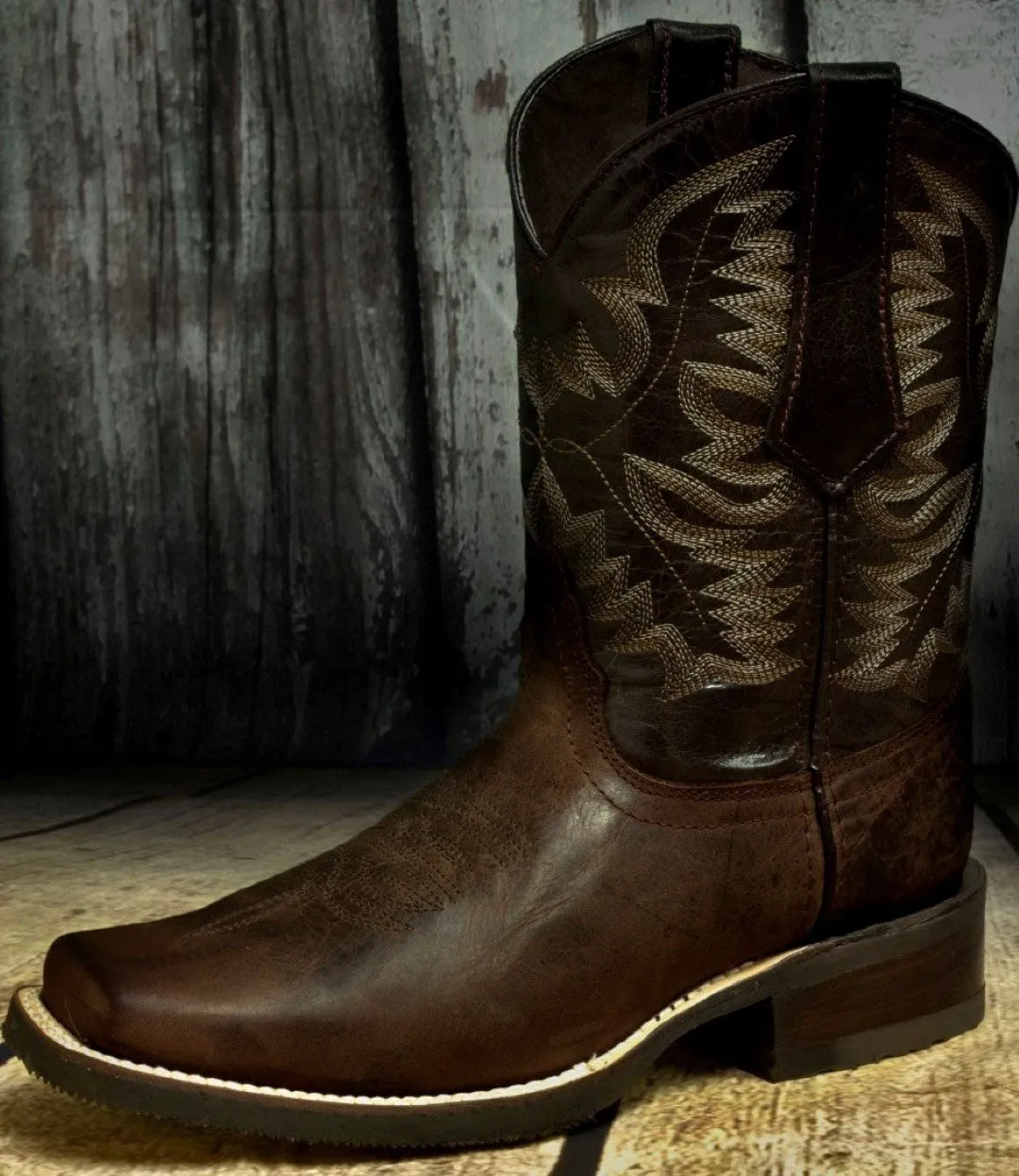 Mens Dark Brown Western Leather Cowboy Boots - Square Toe