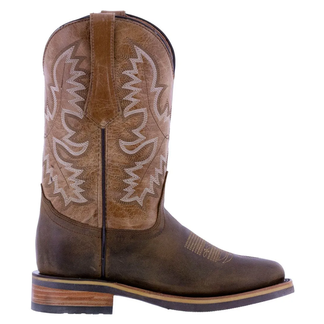 Mens Honey Brown Western Leather Cowboy Boots Saddle Roper Toe