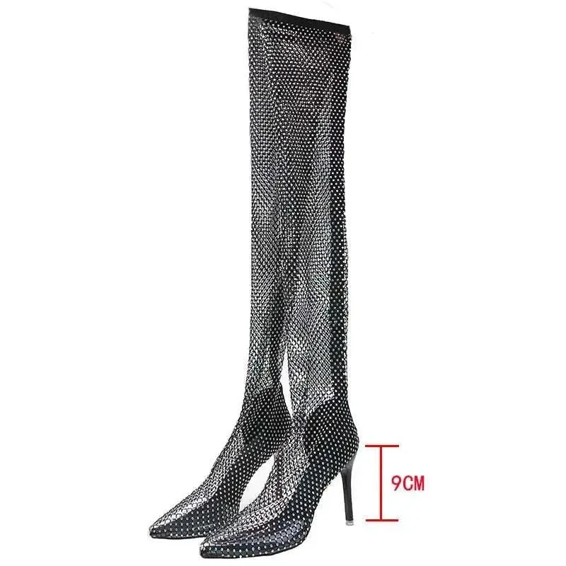 Over the Knee Boots for Women - Sexy Lace Up Heels - Fish Net boots