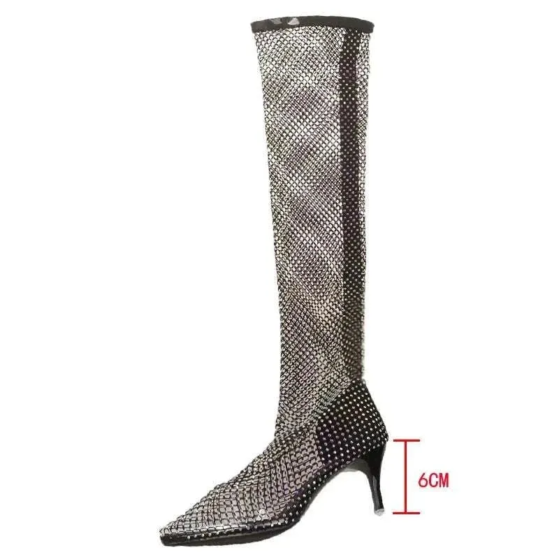 Over the Knee Boots for Women - Sexy Lace Up Heels - Fish Net boots