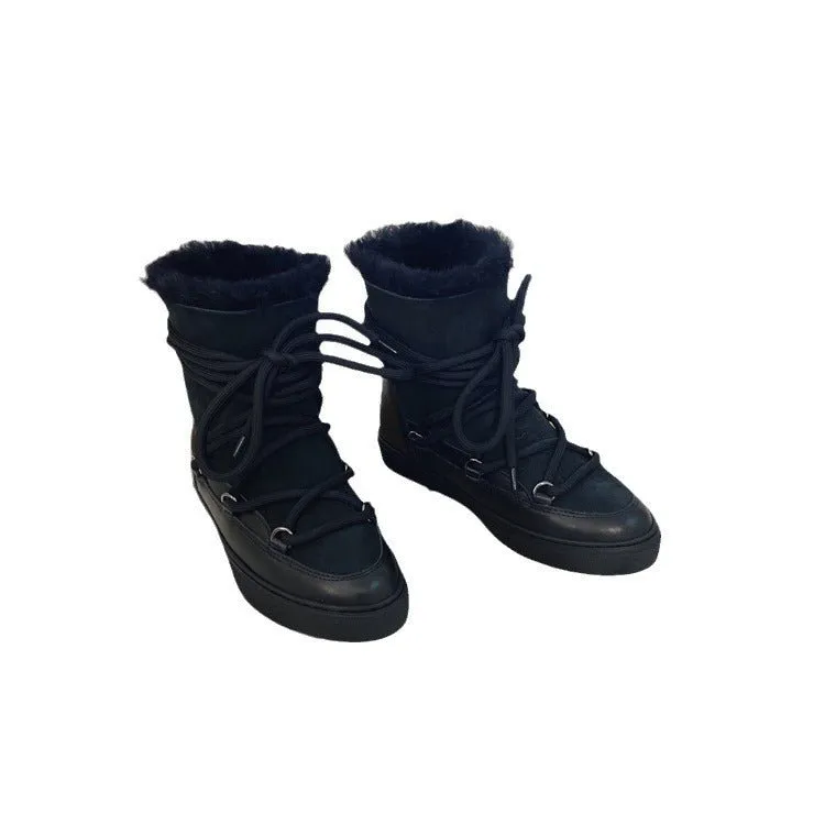 Pre Order:  Warm Wool Lace-Up Leather Boots