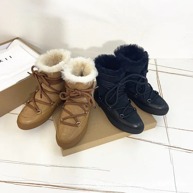 Pre Order:  Warm Wool Lace-Up Leather Boots