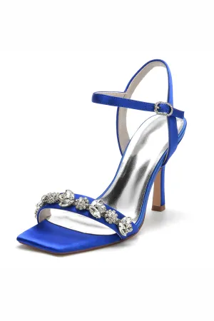 Royal Blue Crystals Open Toe Ankle Strap Wedding Party Sandals