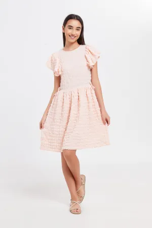 Senior Girls Peach Crinkle Dress