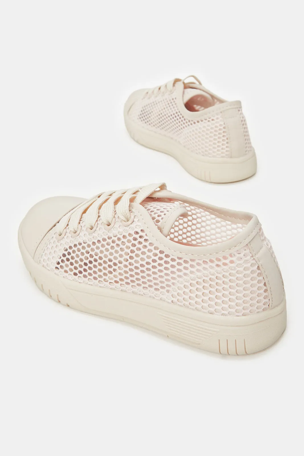 Senior Girls Pink Lace-Up Sneakers