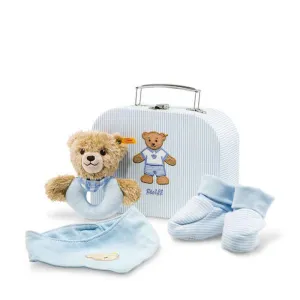 Steiff Sleep well bear grip toy with rattle gift set Blue