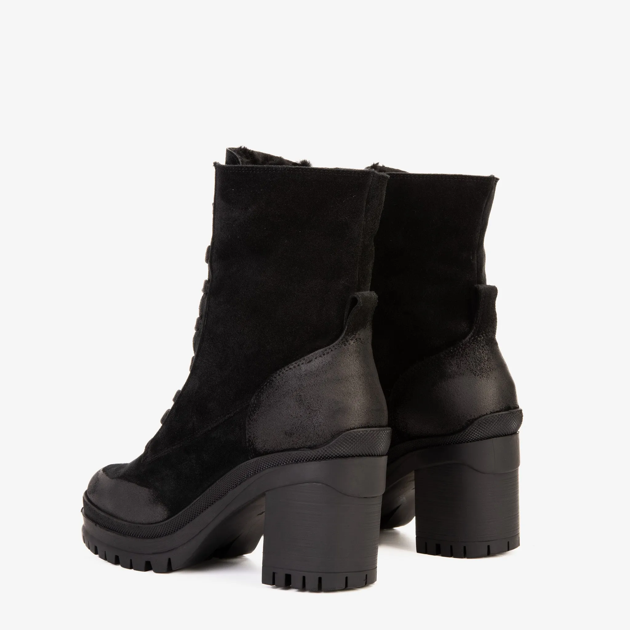 The Elera Black Leather Block Heel Women Boot