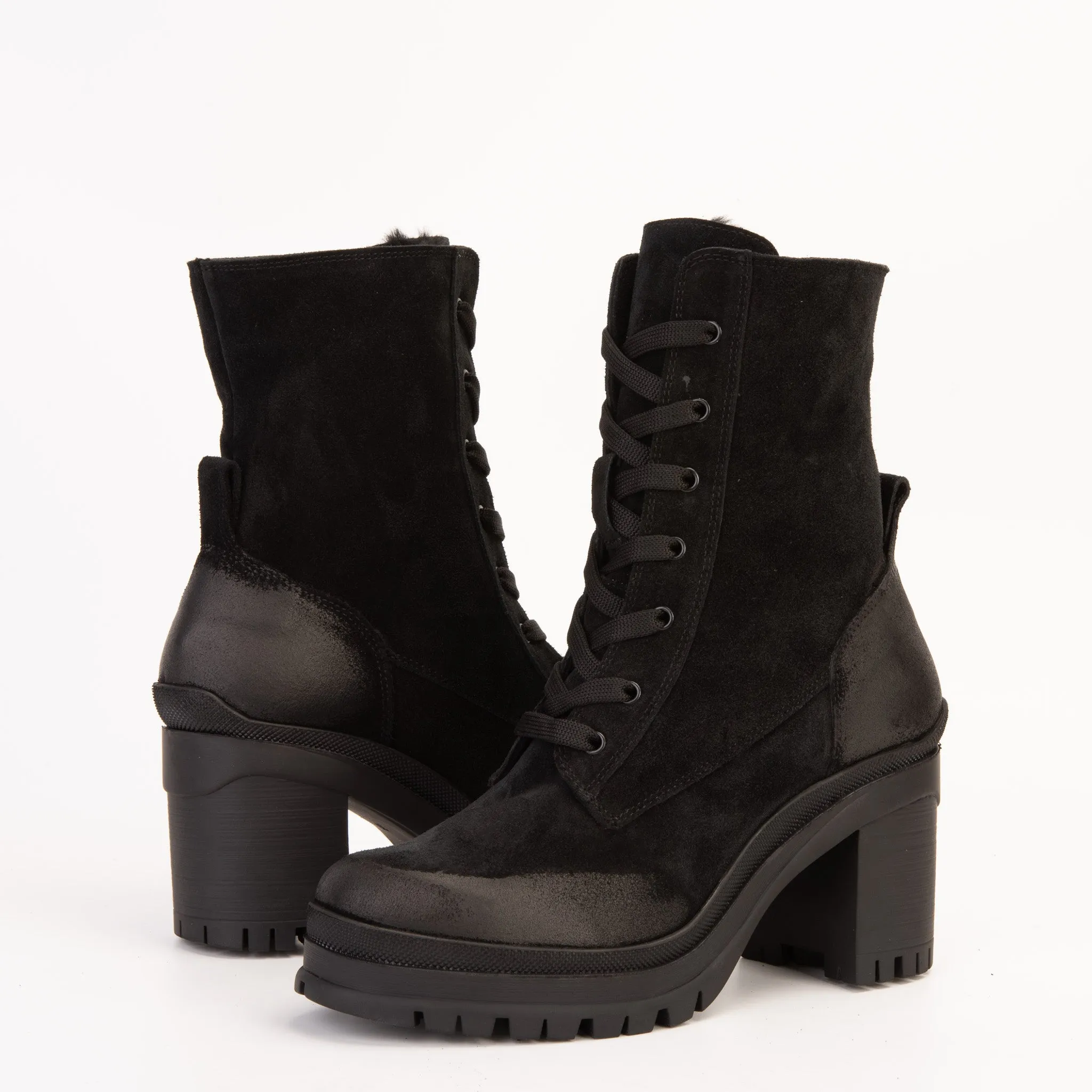 The Elera Black Leather Block Heel Women Boot