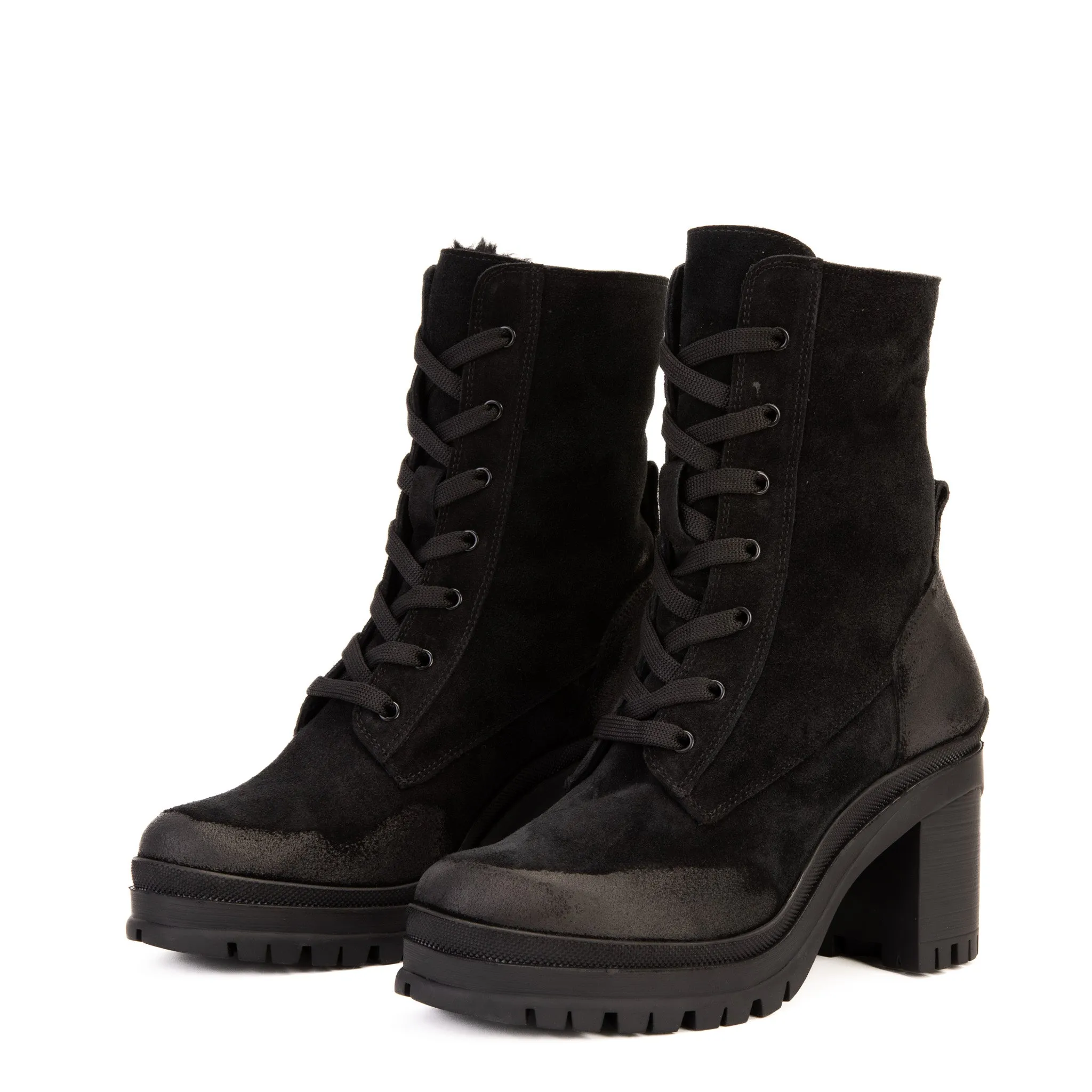 The Elera Black Leather Block Heel Women Boot