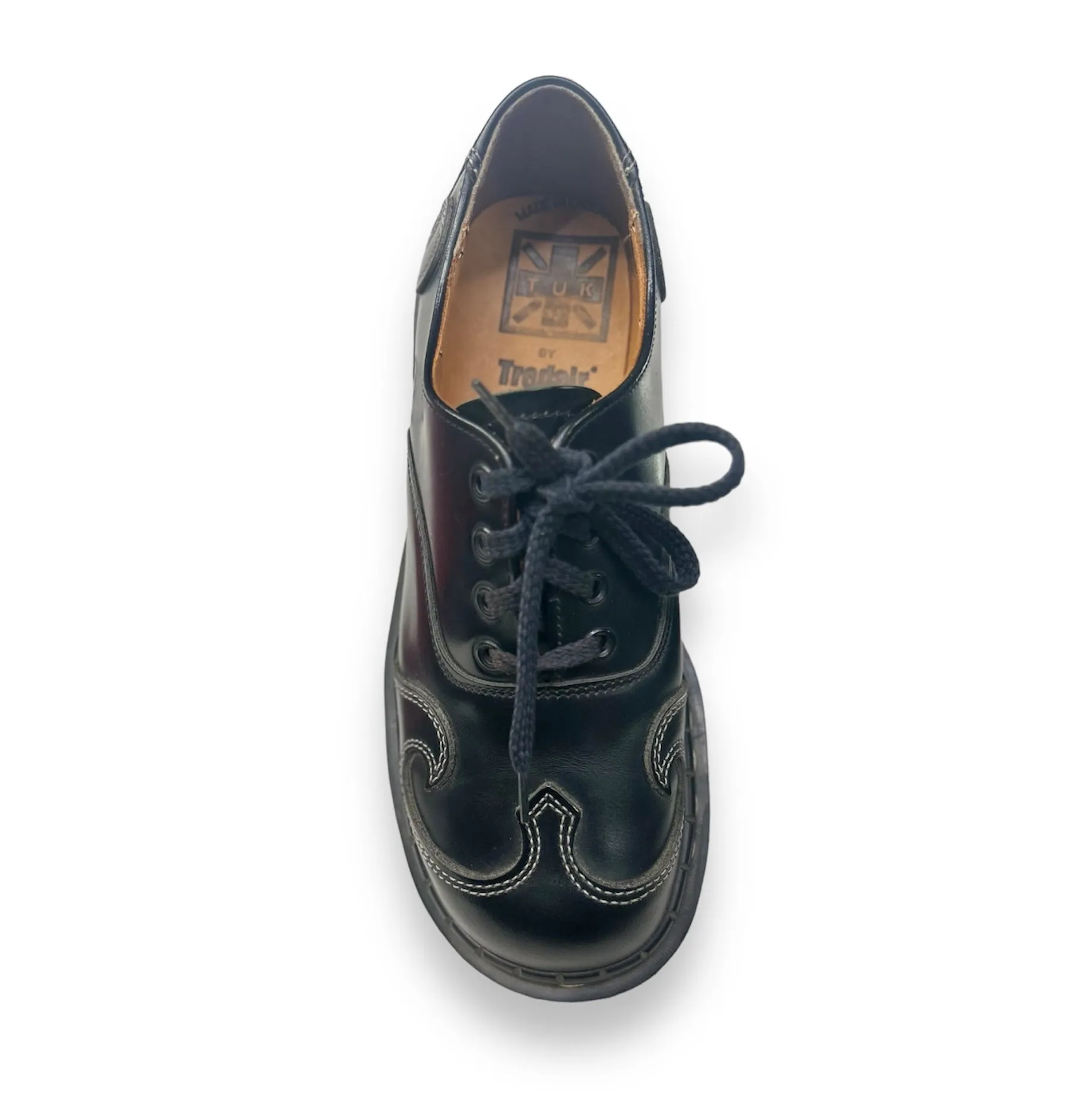 Tredair Black Leather 4 Eyelet Swirly Tie Oxford Shoe