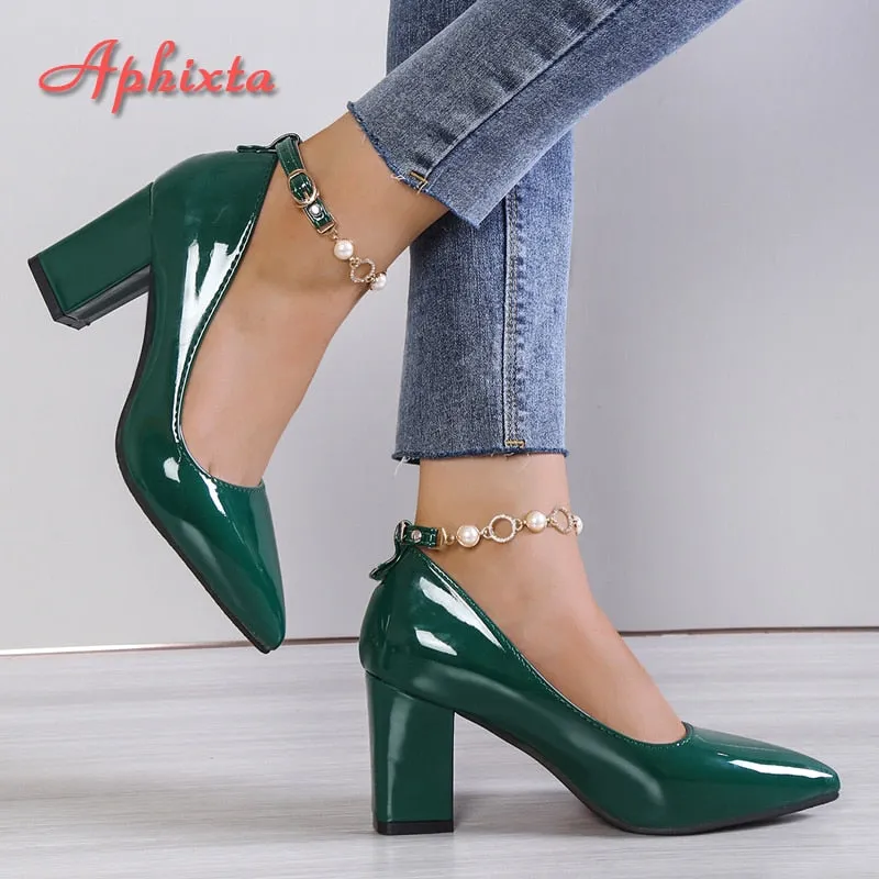 Trendy Pointed Toe Mary Jane Pearl Chain Heel Shoes