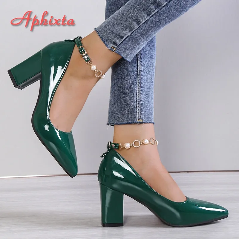 Trendy Pointed Toe Mary Jane Pearl Chain Heel Shoes