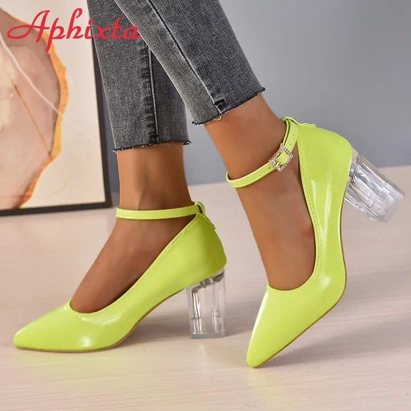 Trendy Pointed Toe Mary Jane Pearl Chain Heel Shoes