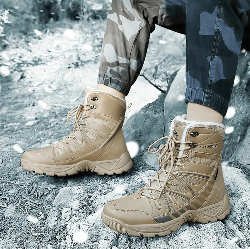 Waterproof Leather Anti-Slip Military Snow Boots with Warm Plush Inside - SF0804