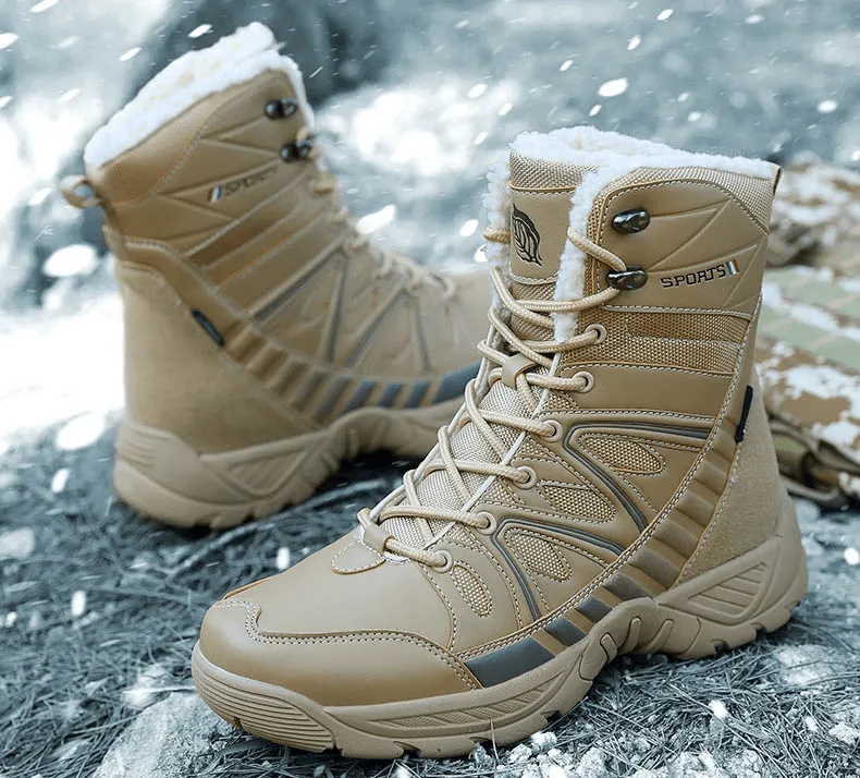 Waterproof Leather Anti-Slip Military Snow Boots with Warm Plush Inside - SF0804