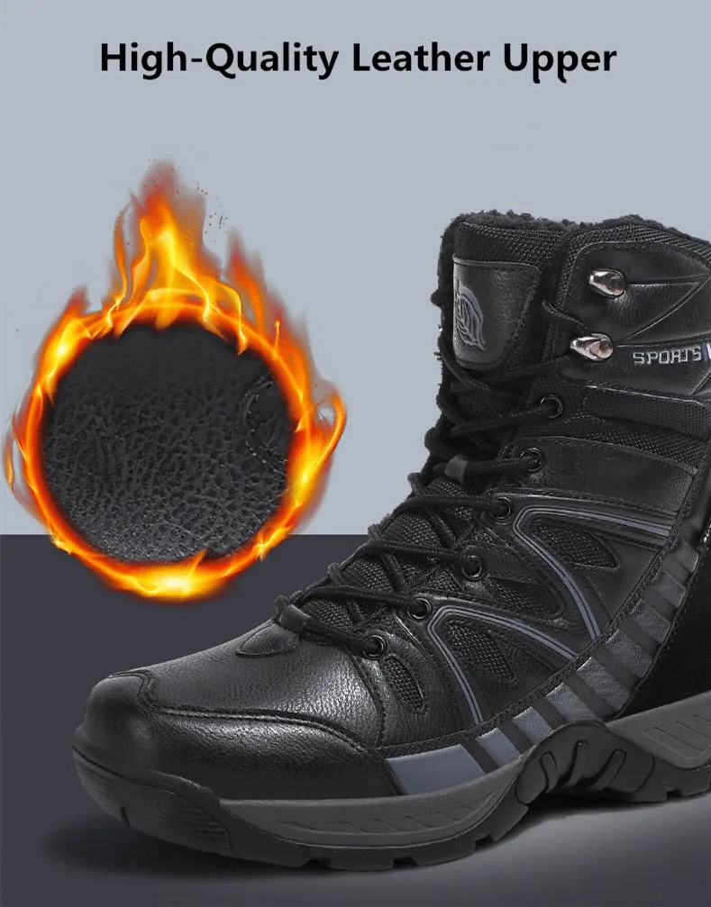 Waterproof Leather Anti-Slip Military Snow Boots with Warm Plush Inside - SF0804