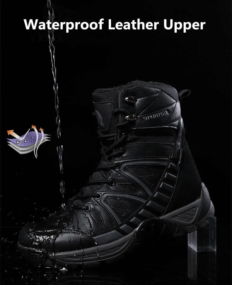 Waterproof Leather Anti-Slip Military Snow Boots with Warm Plush Inside - SF0804