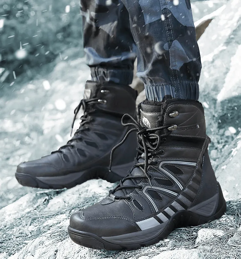 Waterproof Leather Anti-Slip Military Snow Boots with Warm Plush Inside - SF0804