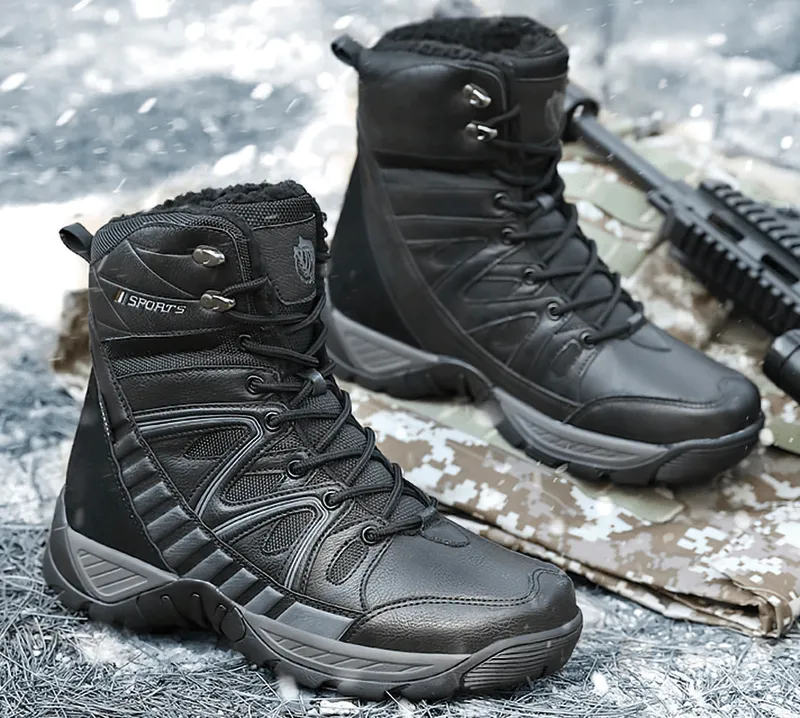 Waterproof Leather Anti-Slip Military Snow Boots with Warm Plush Inside - SF0804